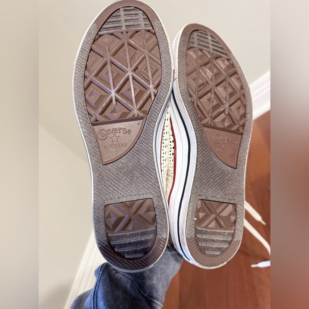 Cream Woven High-Top Converse Sneakers - Picture 9 of 10